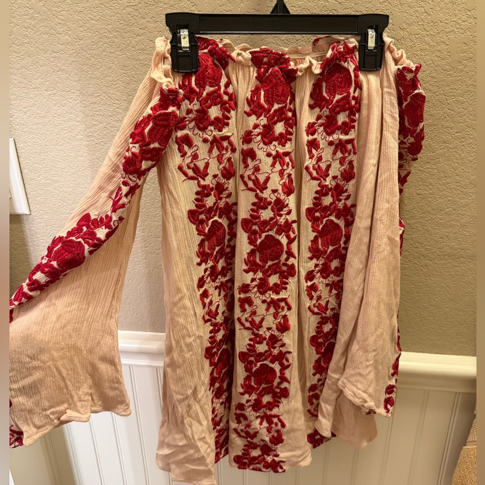 Embroidered Red and Cream dress or cover up